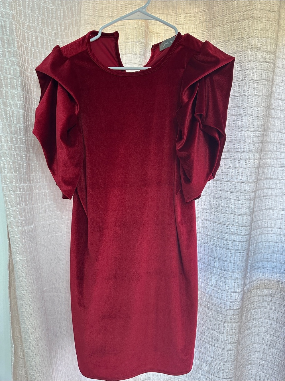 Women's Velvet Puff-Sleeve Dress - Wine Red